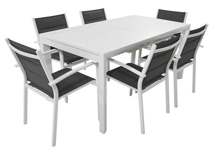 Set Tavolo e 6 Sedie da Giardino in Alluminio e Textilene Bianco e Grigio Antracite