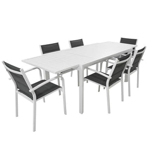 Set Tavolo e 6 Sedie da Giardino in Alluminio e Textilene Bianco e Grigio Antracite