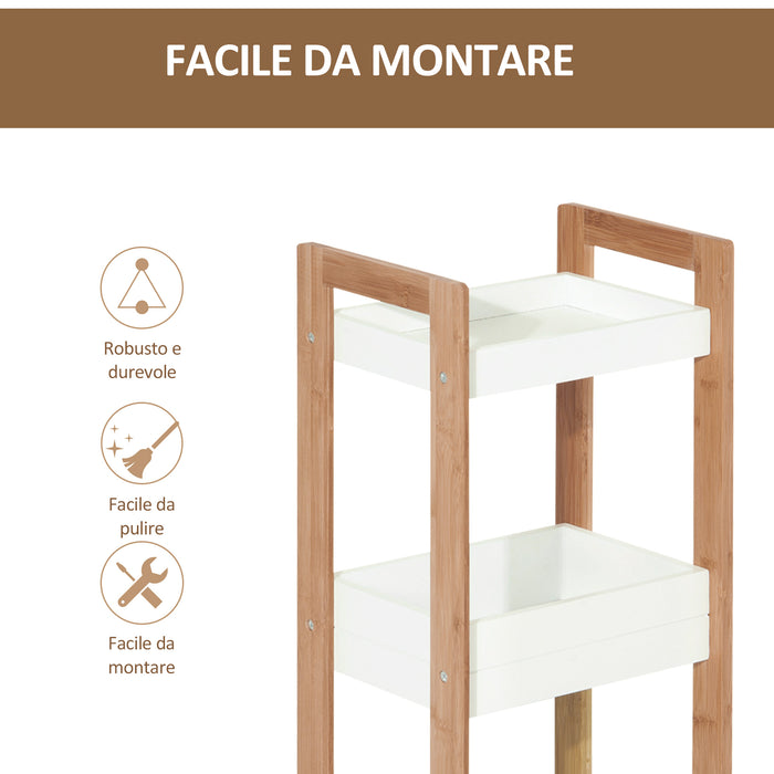 Mobiletto da Bagno 3 Ripiani 27,5x20,8x74 cm in MDF Bianco e Bambù