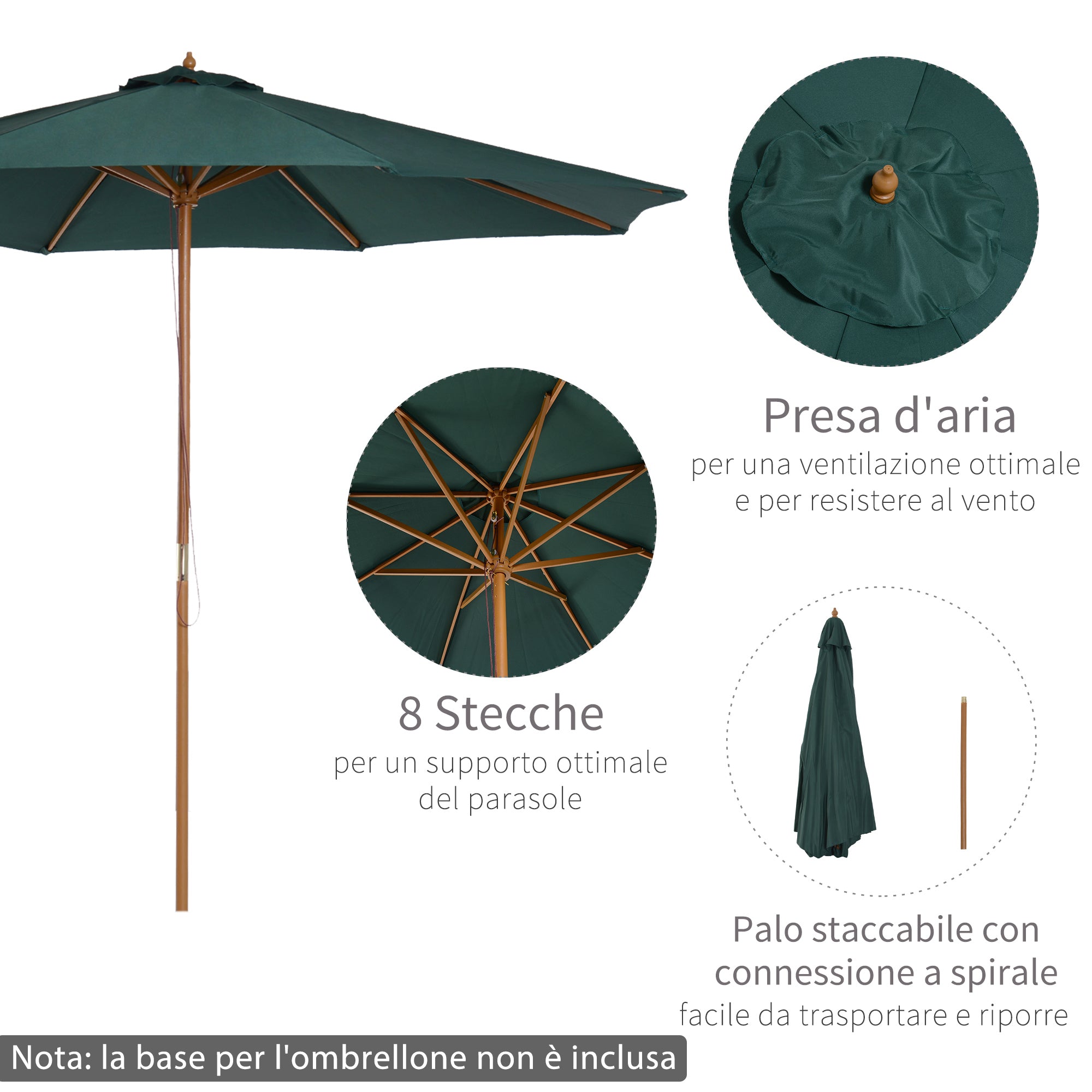 Ombrellone da Giardino 3x2,5m in Legno Verde