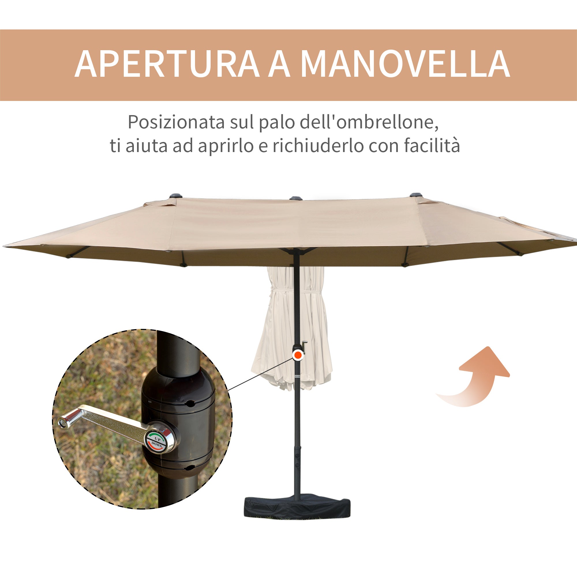 Ombrellone da Giardino Doppio 4,6x2,7m in Acciaio e Poliestere Khaki