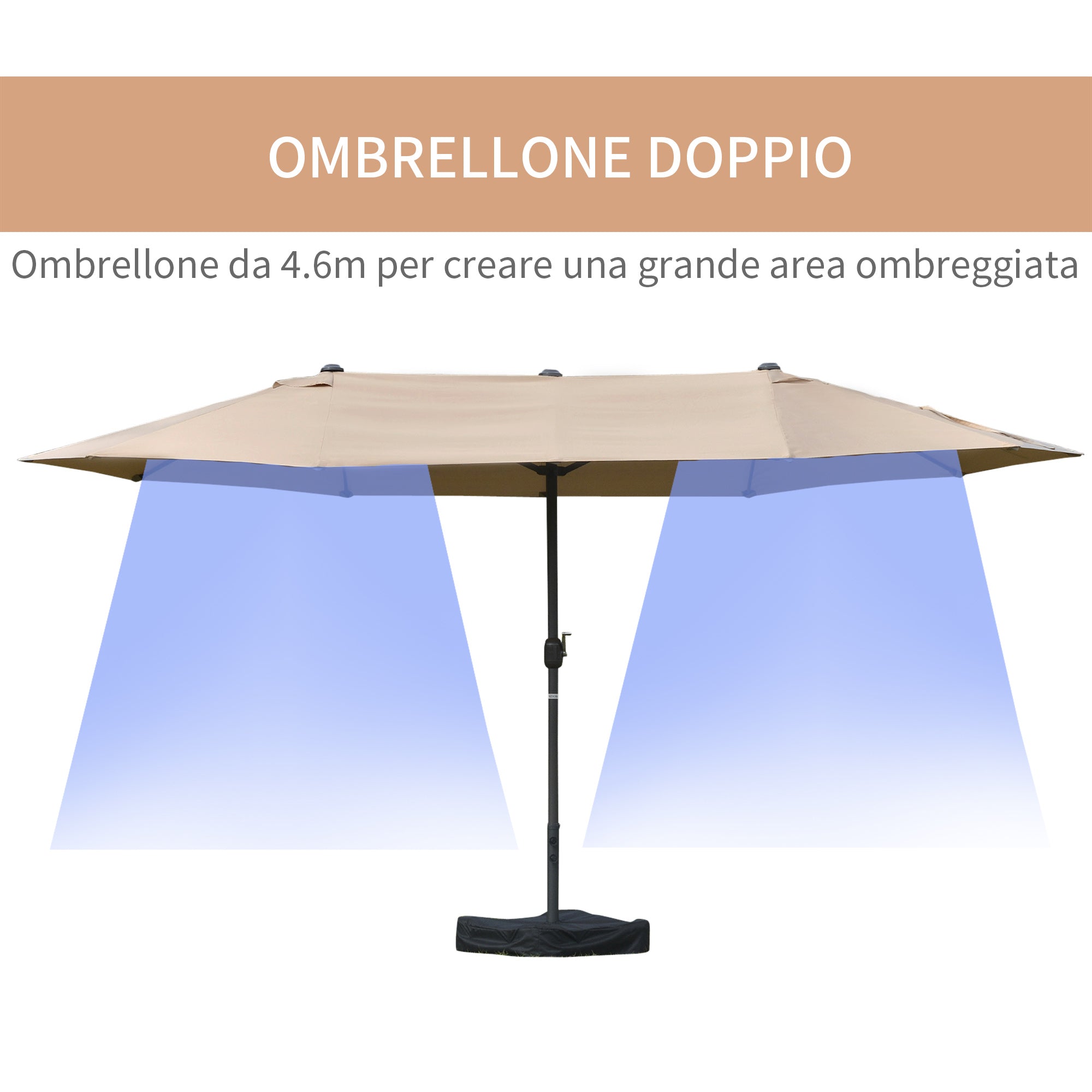 Ombrellone da Giardino Doppio 4,6x2,7m in Acciaio e Poliestere Khaki