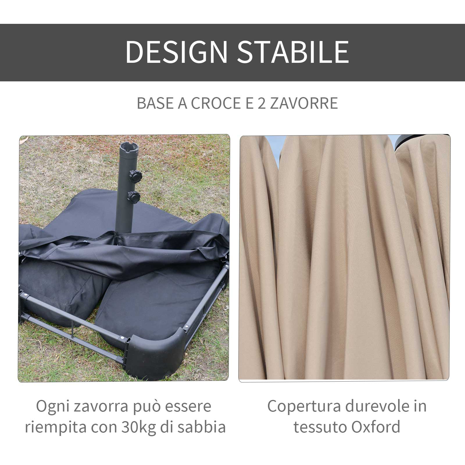 Ombrellone da Giardino Doppio 4,6x2,7m in Acciaio e Poliestere Khaki