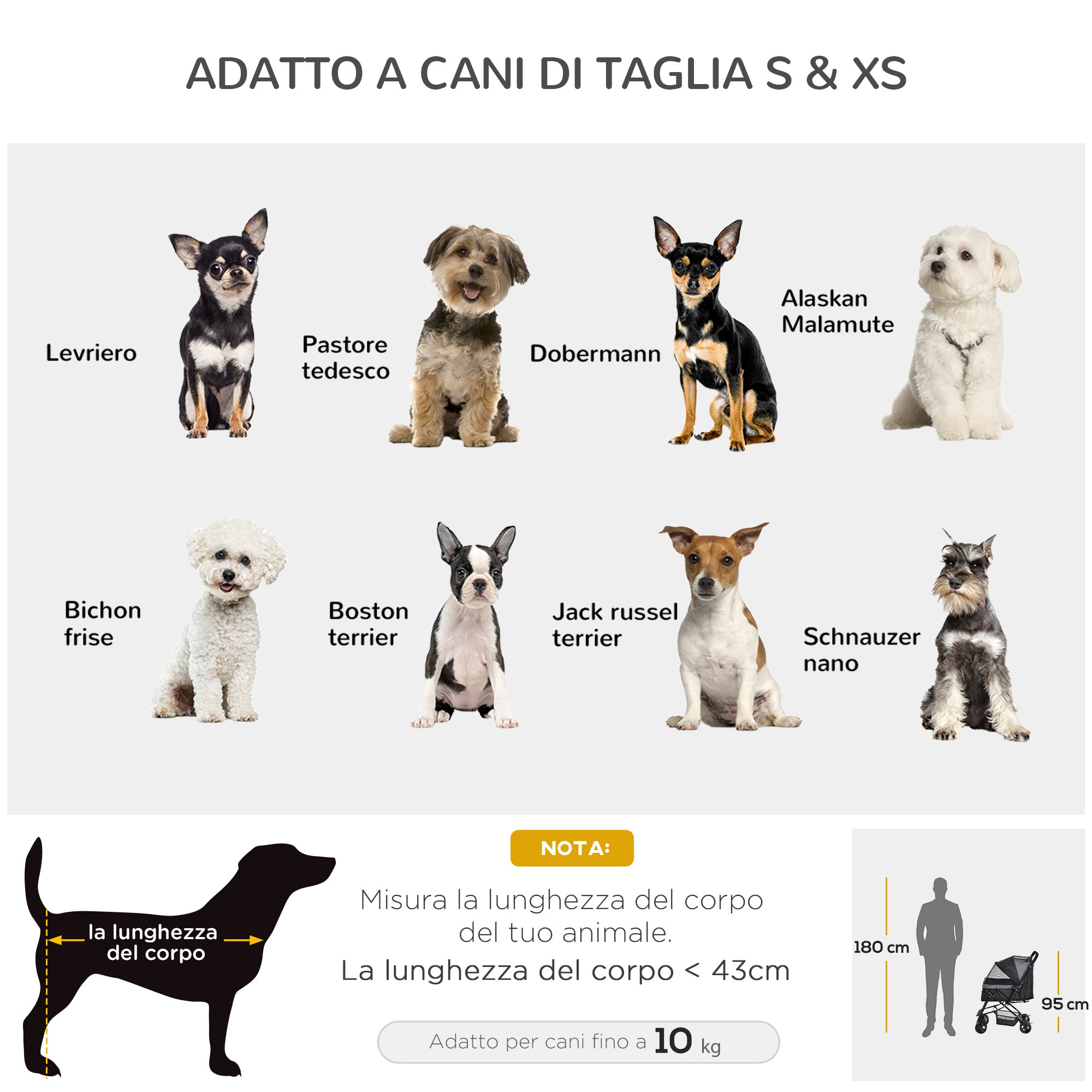 Passeggino per Cani Taglia Piccola 76,5x52x95 cm in Acciao e Tessuto Oxford Nero