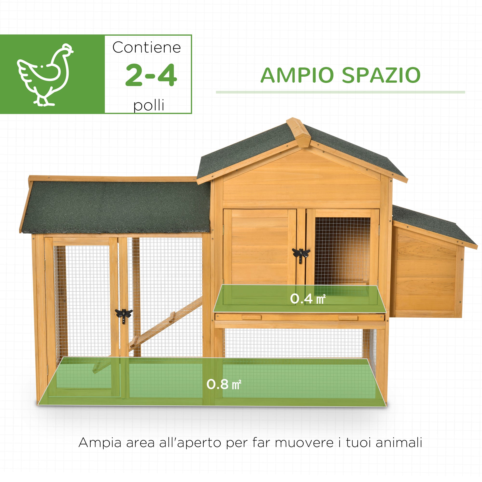 Pollaio Gabbia per Galline 168x75x103 cm con Area Aperta