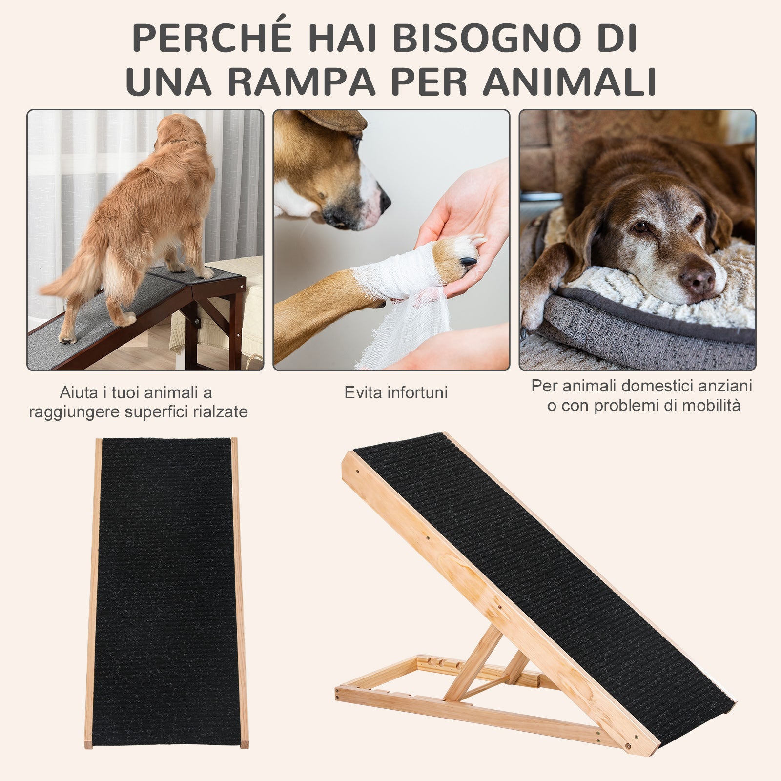 Rampa per Gani e Gatti Pieghevole 90x40x61 cm in Legno Nero