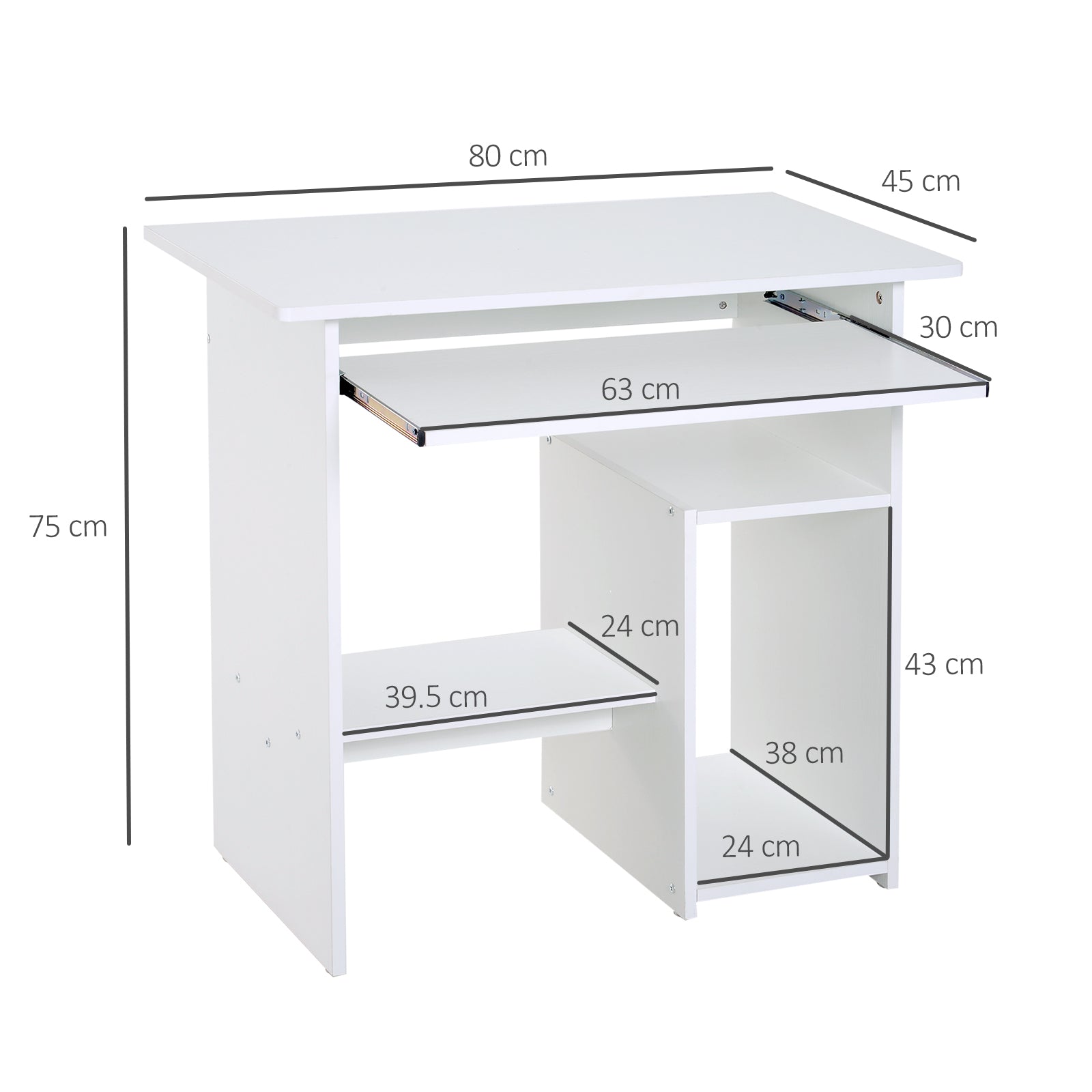 Scrivania da Ufficio Compatta 80x45x75 cm in Legno Bianco