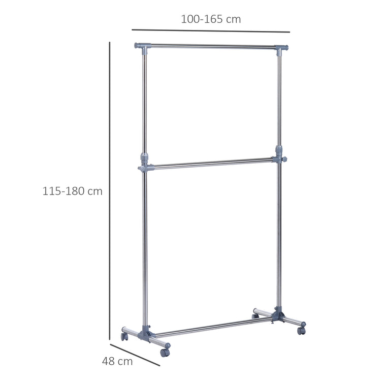 Stender Appendiabiti Estensibile 165x48x180 cm in Acciaio Inox e ABS Cromato