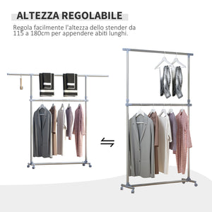 Stender Appendiabiti Estensibile 165x48x180 cm in Acciaio Inox e ABS Cromato