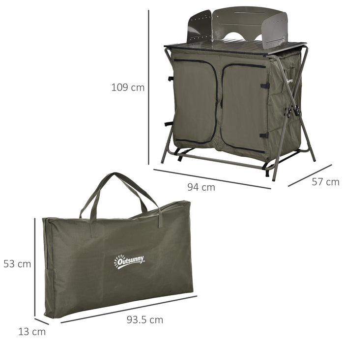 Tavolino Cucina da Campeggio Pieghevole 94x57x109 cm in Alluminio Verde