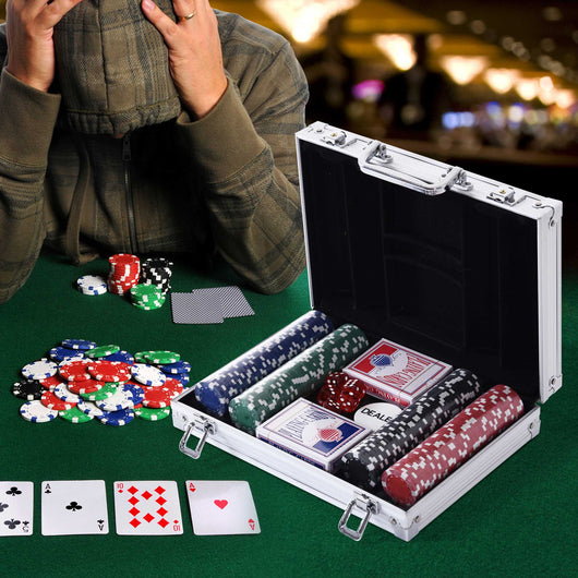 Set 200 Fiches da Poker 2 Mazzi di Carte e Pulsante Dealer con Valigetta