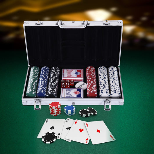 Set 300 Fiches da Poker 2 Mazzi di Carte e Pulsante Dealer con Valigetta