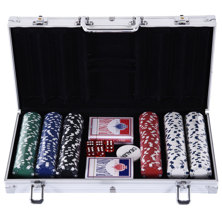 Set 300 Fiches da Poker 2 Mazzi di Carte e Pulsante Dealer con Valigetta