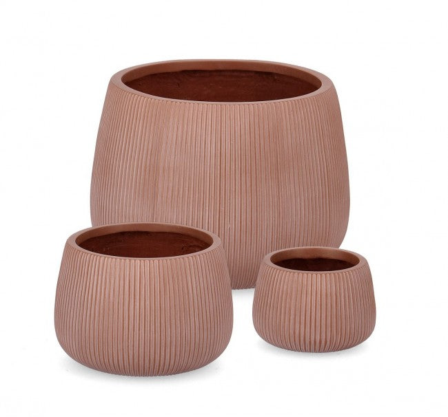 Set 3 Vasi Ribbed Bomb Terracotta Alto