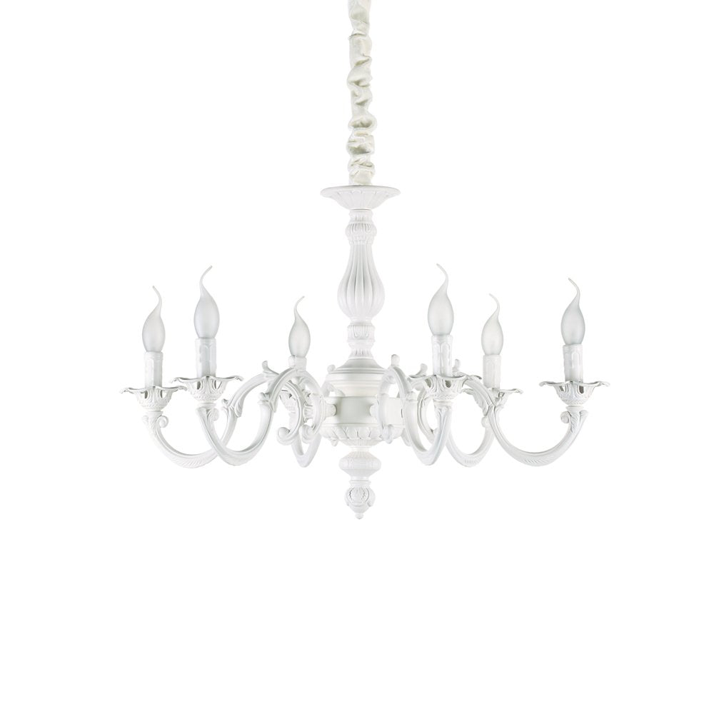 Lampadario Shabby Chic-Provenzale Justine Metallo Bianco 6 Luci E14