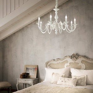 Lampadario Shabby Chic-Provenzale Justine Metallo Bianco 6 Luci E14