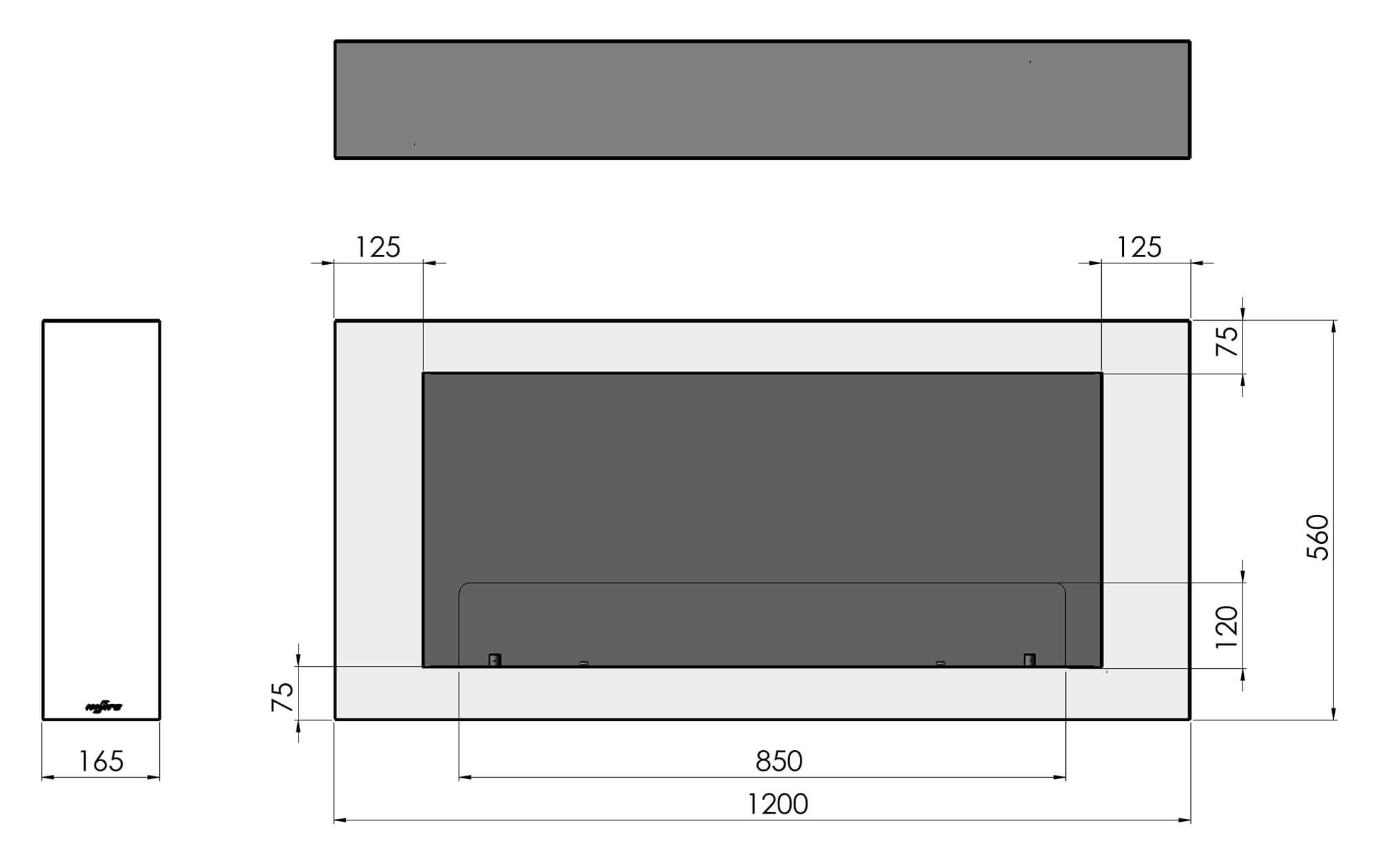 Camino a Bioetanolo da Parete 120x56x16,5 cm Murall 1200 Bianco con Vetro