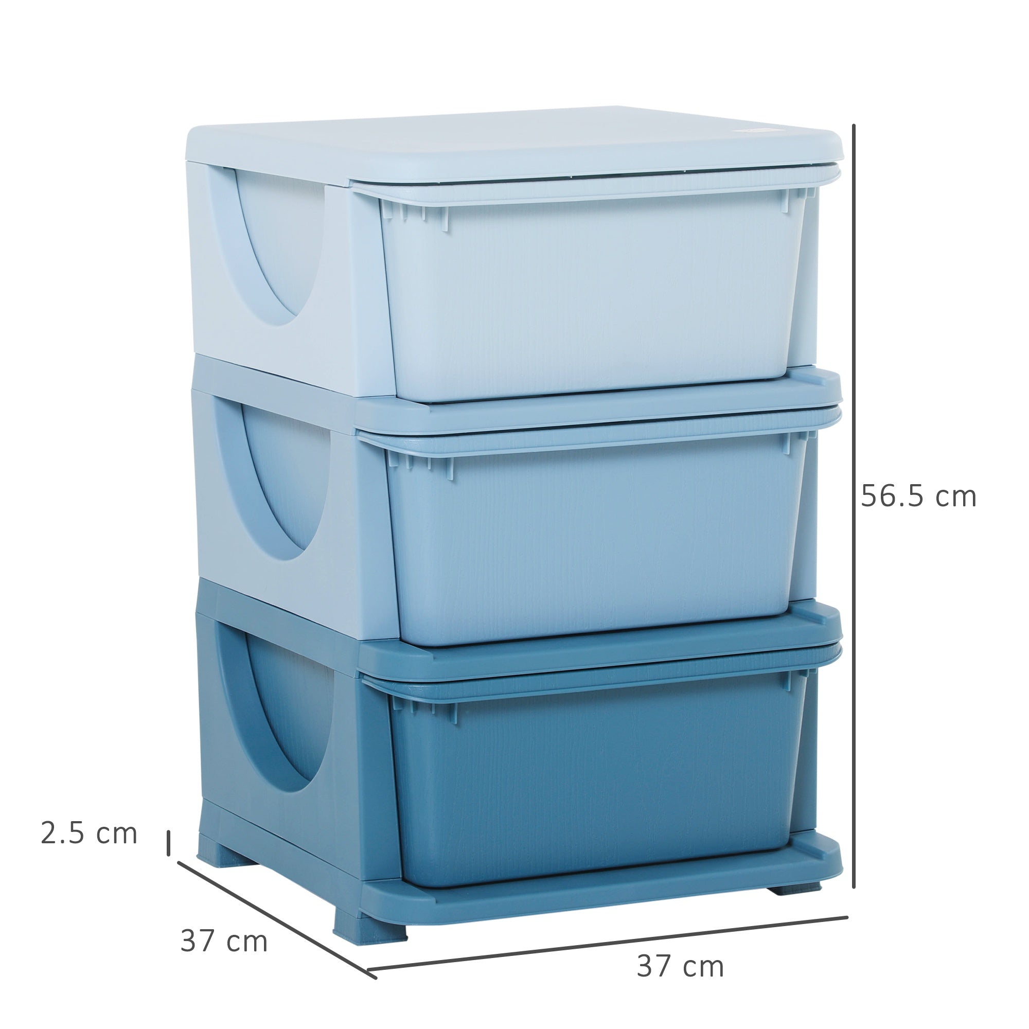 Cassettiera per Cameretta 3 Cassetti 37x37x56,5 cm in Plastica Blu