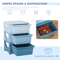 Cassettiera per Cameretta 3 Cassetti 37x37x56,5 cm in Plastica Blu