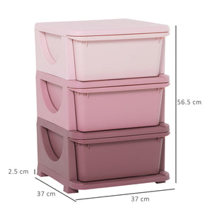 Cassettiera per Cameretta 3 Cassetti 37x37x56,5 cm in Plastica Rosa