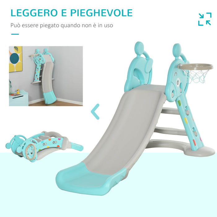 Scivolo per Bambini 140x87x75 cm con Canestro e Pallone Basket Grigio e Blu