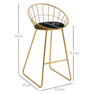 Set 2 Sgabelli Alti da Bar 52,5x47x97 cm in Metallo Oro