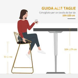 Set 2 Sgabelli Alti da Bar 52,5x47x97 cm in Metallo Oro