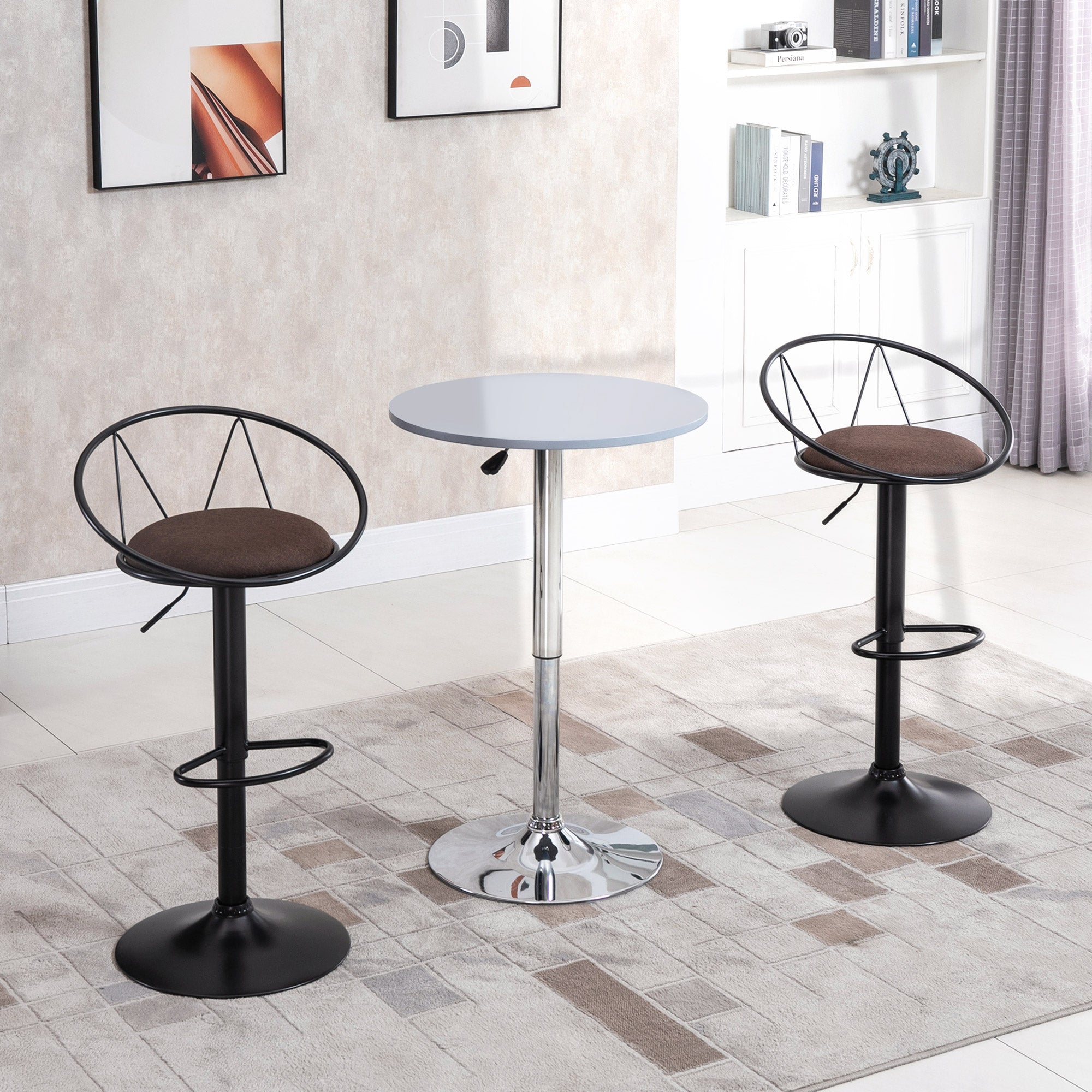 Set 2 Sgabelli da Bar 51x46x78/100 cm in Metallo Nero e Marrone