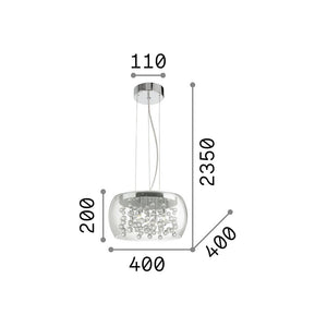 Sospensione Moderna Audi-80 Metallo Fumè 5 Luci G9 3W 3000K Luce Calda