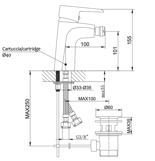 Rubinetto miscelatore per bidet lavabo