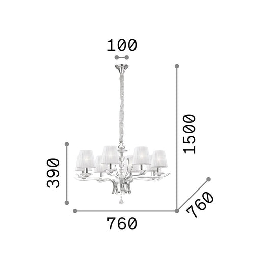 Lampadario Classico Pegaso Metallo Ottone 8 Luci E14