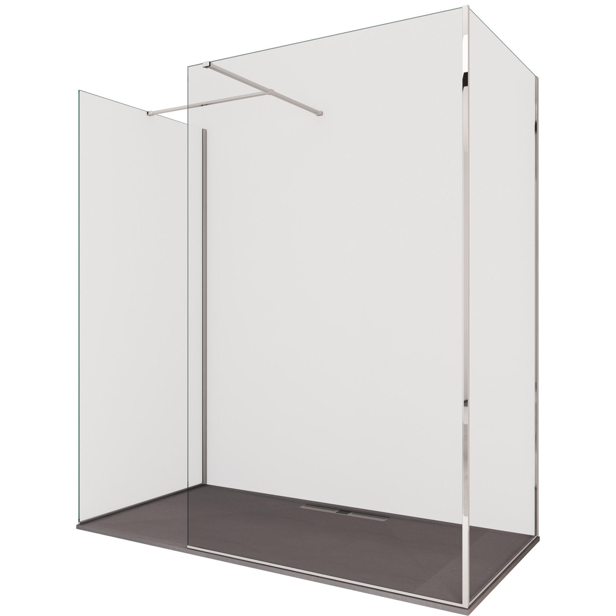 Box Doccia Parete Walk-In 3 Lati in Cristallo Trasparente 8 mm H195 Bonussi Three 100x100x100 cm