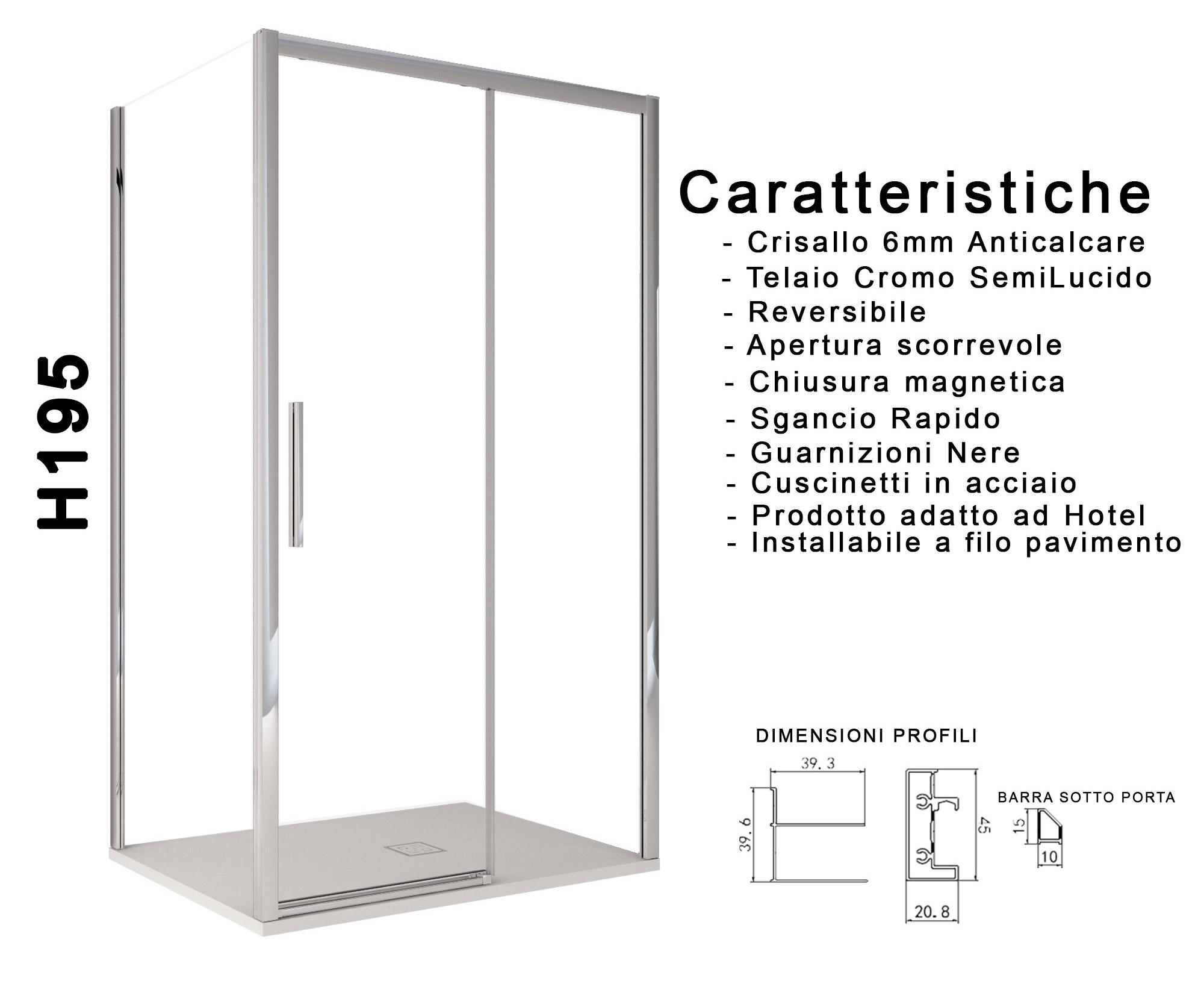 Box Doccia Angolare 1 Anta Scorrevoe in Cristallo Trasparente 6mm H195 Bonussi Eliane 70x100 cm