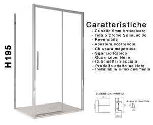 Box Doccia Angolare 1 Anta Scorrevoe in Cristallo Trasparente 6mm H195 Bonussi Eliane 70x100 cm