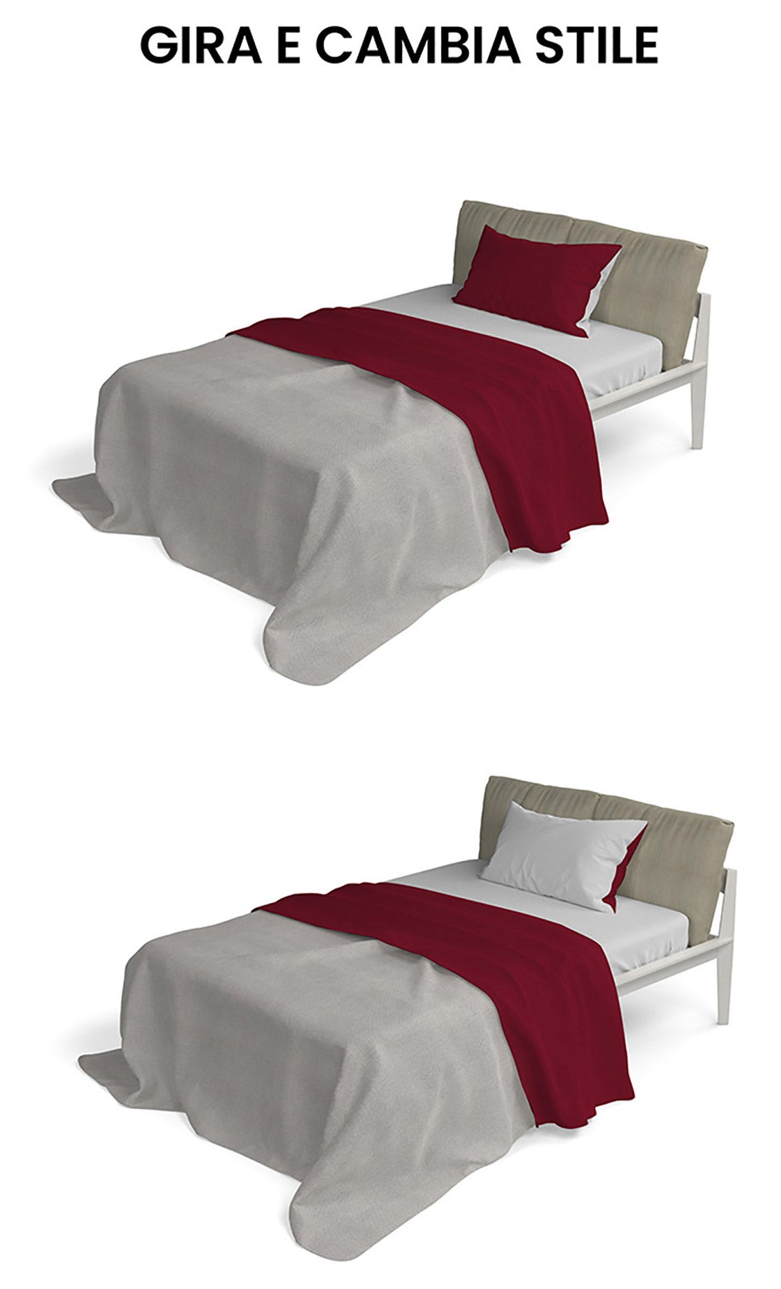 Set Lenzuola Singolo Sopra Sotto e Federe Doubleface Bordeaux/Grigio Chiaro