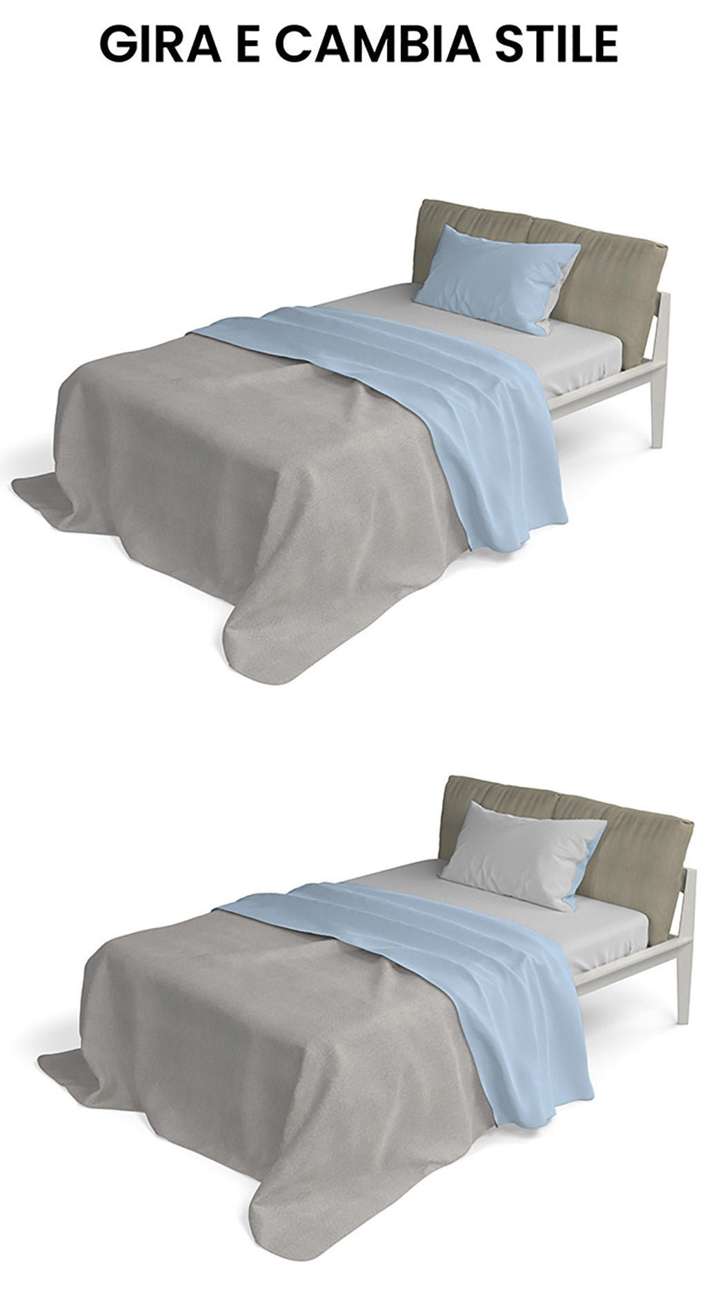 Set Lenzuola Singolo Sopra Sotto e Federe Doubleface Azzurro/Grigio Chiaro