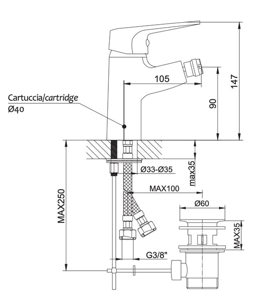 Rubinetto miscelatore per bidet lavabo