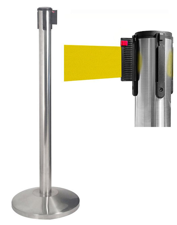 Colonnina Tendinastro 3 metri in Acciaio Inox Spazzolato Ø36x101 cm Nastro Giallo