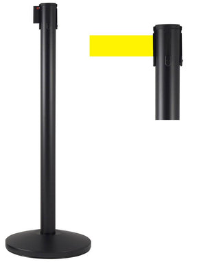 Colonnina Tendinastro 3 metri in Metallo Nero Opaco Ø36x101 cm Nastro Giallo