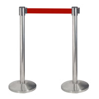 2 Colonnine Tendinastro 3 metri in Acciaio Inox Spazzolato Ø36x101 cm Nastro Rosso