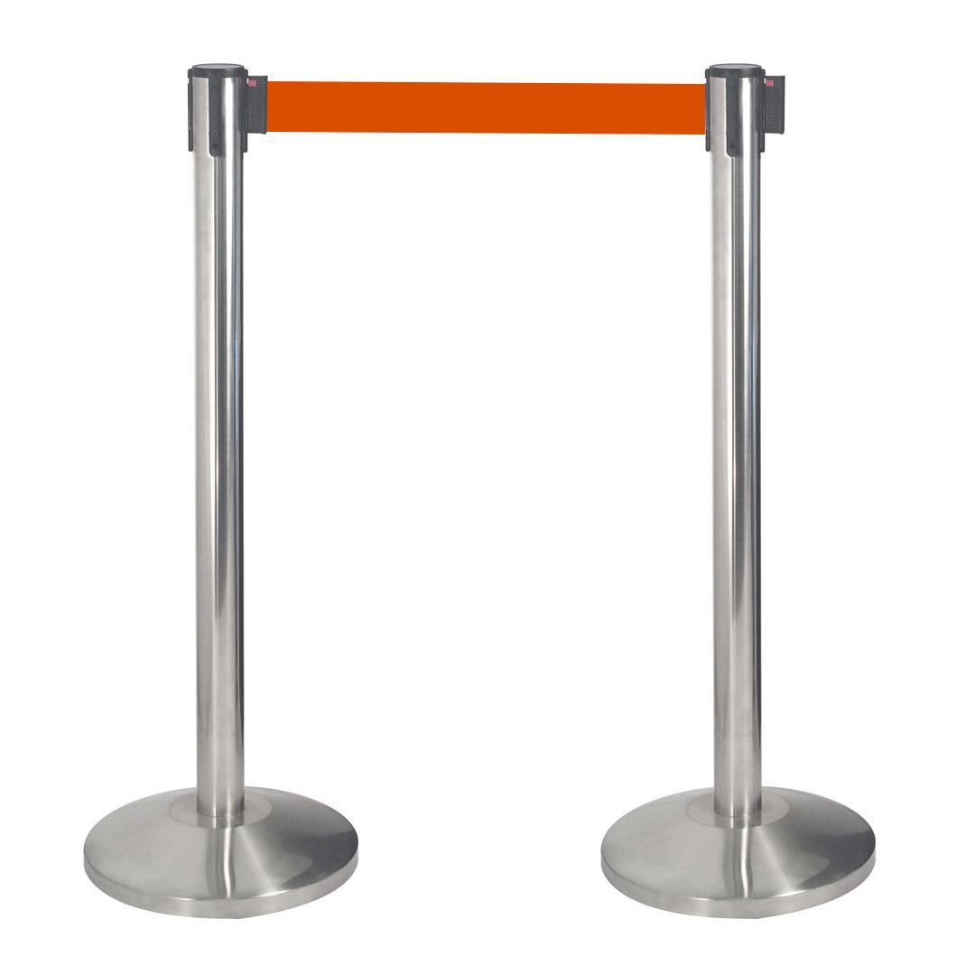 2 Colonnine Tendinastro 3 metri in Acciaio Inox Spazzolato Ø36x101 cm Nastro Arancione