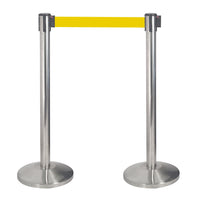 2 Colonnine Tendinastro 3 metri in Acciaio Inox Spazzolato Ø36x101 cm Nastro Giallo