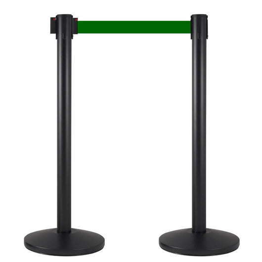 2 Colonnine Tendinastro 3 metri in Metallo Nero Opaco Ø36x101 cm Nastro Verde