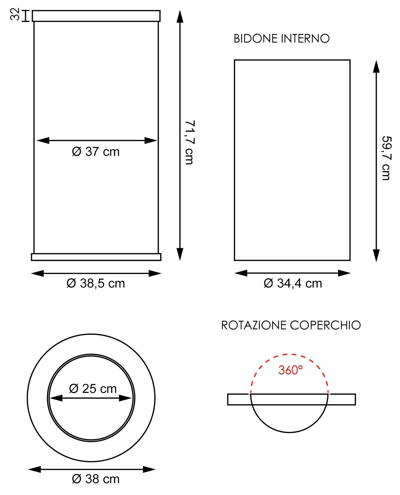 Cestino Gettacarte Ø38,5 cm in Acciaio 52L con Coperchio Girevole