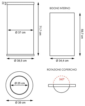 Cestino Gettacarte Ø38,5 cm in Acciaio 52L con Coperchio Girevole