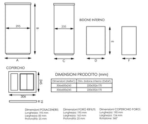 Cestino Gettacarte Posacenere 30,6x60x24,5 cm in Metallo Nero Opaco 17L per Interno Esterno