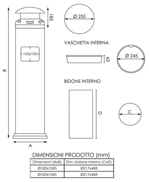 Posacenere a Colonna con Cestino Ø32 cm in Acciaio 18L per Interno Esterno