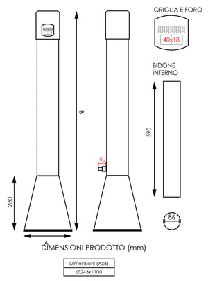 Posacenere a Colonna Ø24,3 cm in Acciaio Cromato 3,5L per Esterno