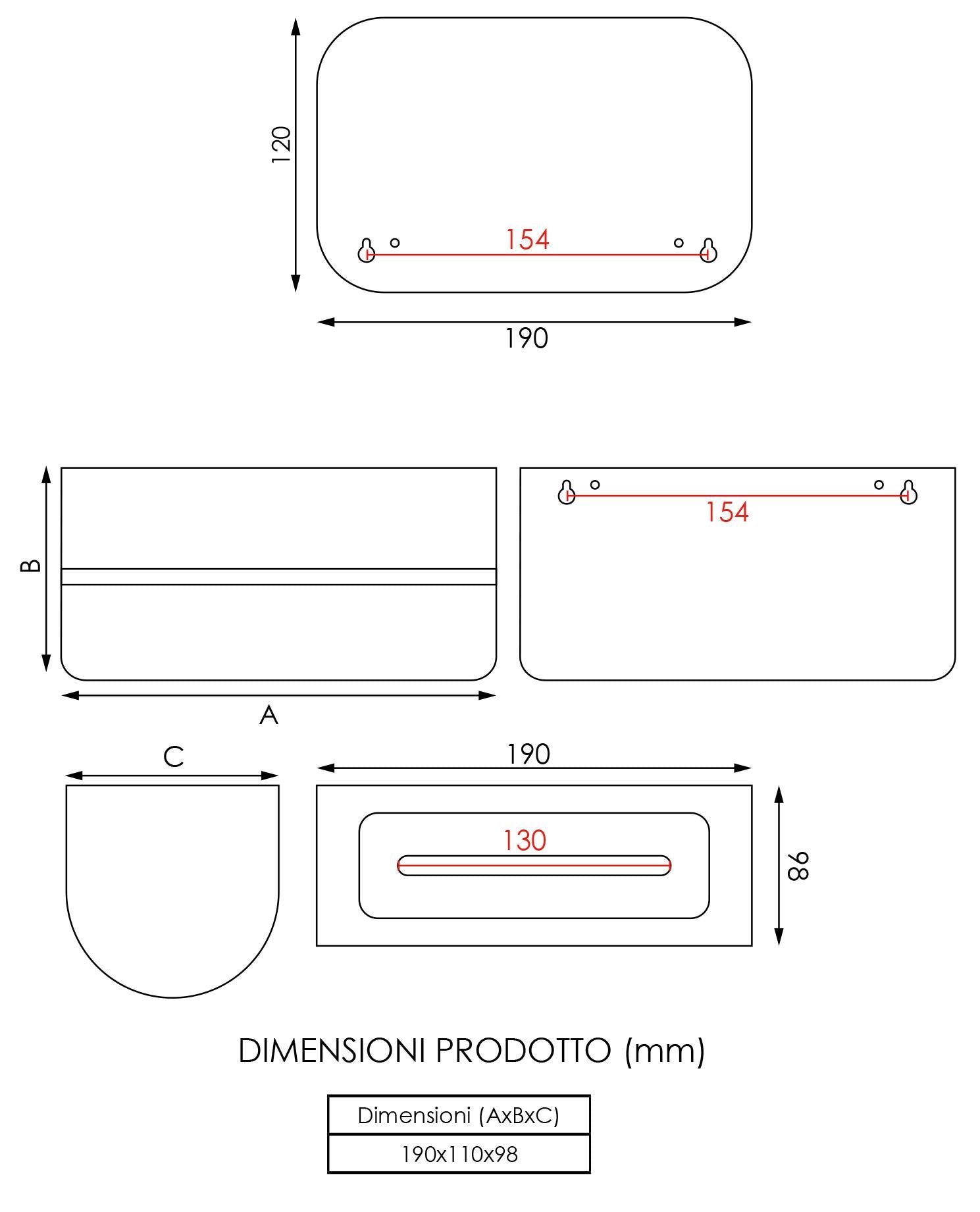 Posacenere da Parete 19x11x9,8 cm in Acciaio Inox