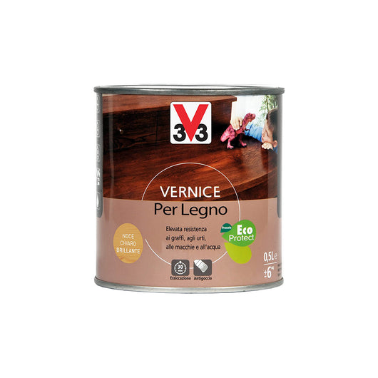 Vernice All'Acqua Ideale Per Decorazione E Protezione Del Legno Interno Come Mobili E Porte Di Colore Mogano 0,5 Lt-V33